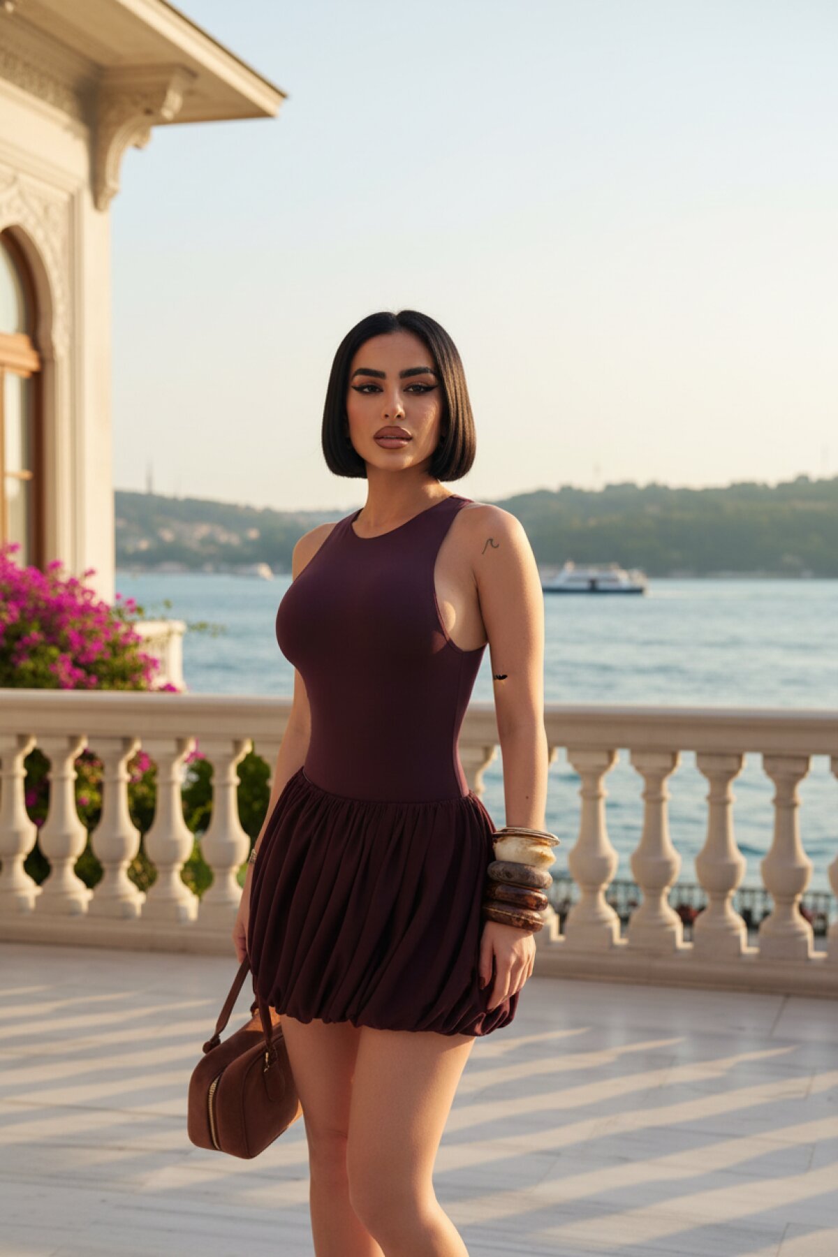 Kahverengi Mini Astarlı Şort Tül Etek - VİSKALİ