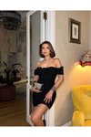 Siyah Büzgü Detaylı Mini Elbise