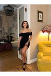 Siyah Büzgü Detaylı Mini Elbise